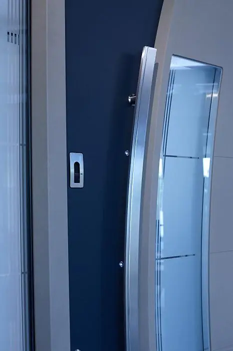 Haustür mit Muschelgriff und Motivglas