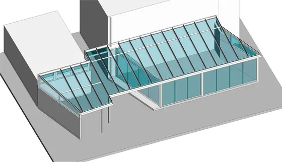 Glashaus-Terrassendach bei Dämmerung
