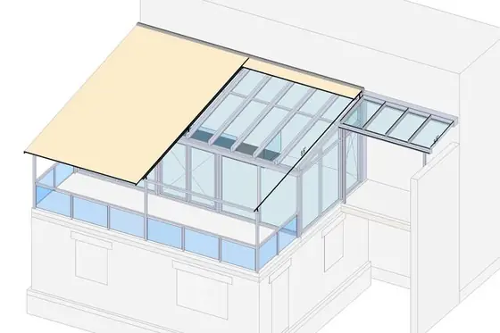 Wintergarten auf Dachterrasse mit angrenzendem Terrassendach