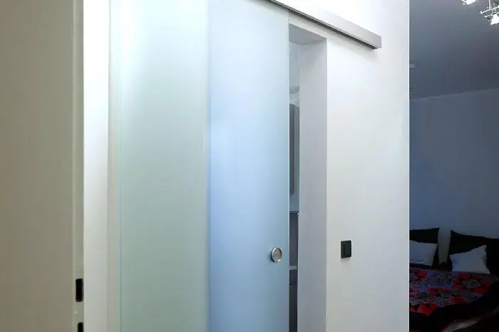 Glastür mit satinierter Fläche und Dekorstreifen